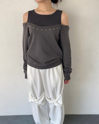 Knee ribbon pants, training pants, elastic waist sweatpants