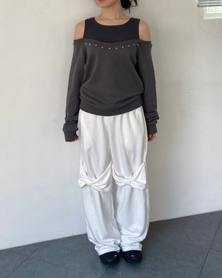Knee ribbon pants, training pants, elastic waist sweatpants