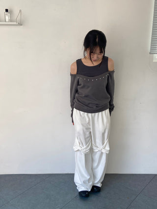 Knee ribbon pants, training pants, elastic waist sweatpants