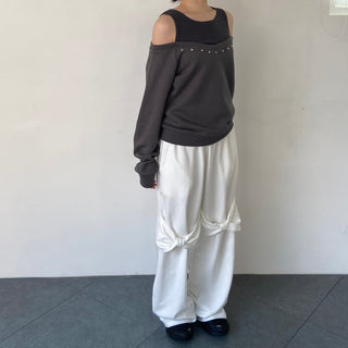 Knee ribbon pants, training pants, elastic waist sweatpants