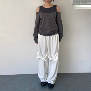 Knee ribbon pants, training pants, elastic waist sweatpants