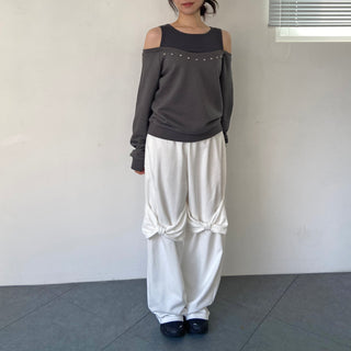 Knee ribbon pants, training pants, elastic waist sweatpants