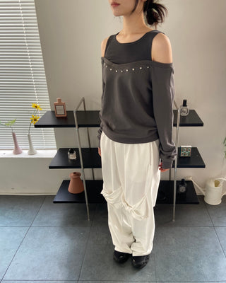Knee ribbon pants, training pants, elastic waist sweatpants