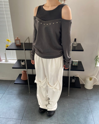 Knee ribbon pants, training pants, elastic waist sweatpants
