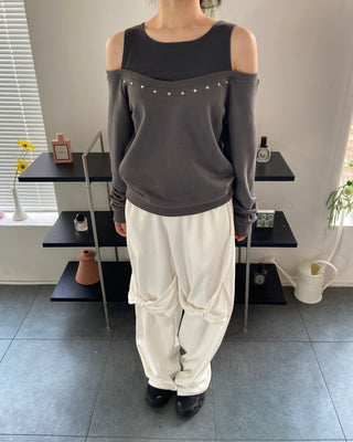 Knee ribbon pants, training pants, elastic waist sweatpants