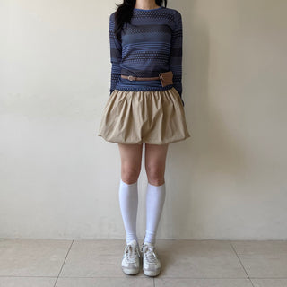 Punched striped dot pattern long-sleeve T-shirt