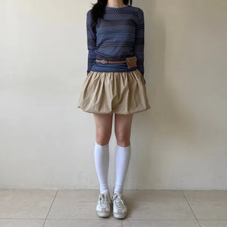 Punched striped dot pattern long-sleeve T-shirt