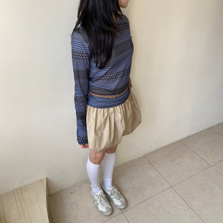 Punched striped dot pattern long-sleeve T-shirt