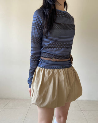 Punched striped dot pattern long-sleeve T-shirt