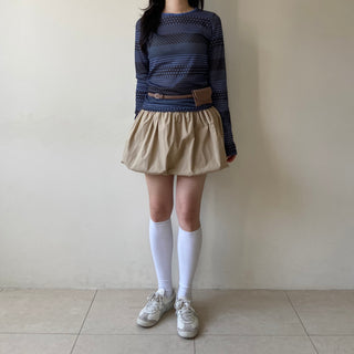 Punched striped dot pattern long-sleeve T-shirt