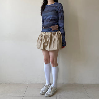 Punched striped dot pattern long-sleeve T-shirt