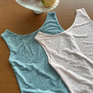 Spandex Mesh Flower Layered Sleeveless Top with Floral Pattern