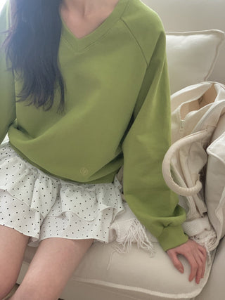 Olive V-neck Spring Sweatshirt