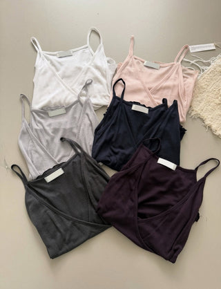 Layered Wrap Tencel Sleeveless V-Neck Bustier