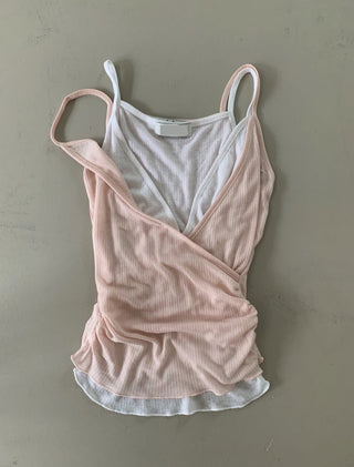 Layered Wrap Tencel Sleeveless V-Neck Bustier