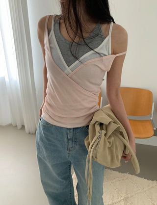 Layered Wrap Tencel Sleeveless V-Neck Bustier