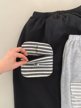 Striped pocket terry long skirt pocket elastic skirt