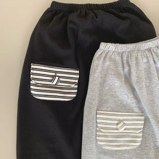 Striped pocket terry long skirt pocket elastic skirt