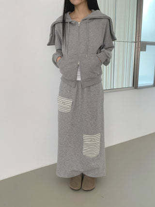 Striped pocket terry long skirt pocket elastic skirt