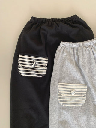 Striped pocket terry long skirt pocket elastic skirt