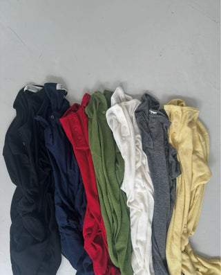 Vivid Tencel Henley Neck Layered T-shirt Spring Long Sleeve