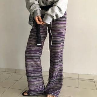 Bohemian hippie striped bootcut pants vintage striped layered elastic pants