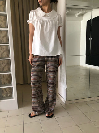 Bohemian hippie striped bootcut pants vintage striped layered elastic pants