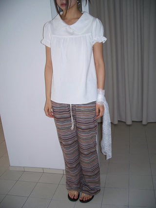 Bohemian hippie striped bootcut pants vintage striped layered elastic pants