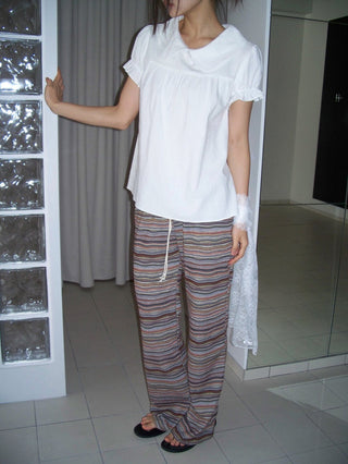 Bohemian hippie striped bootcut pants vintage striped layered elastic pants
