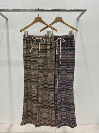 Bohemian hippie striped bootcut pants vintage striped layered elastic pants