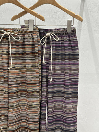 Bohemian hippie striped bootcut pants vintage striped layered elastic pants