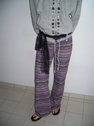 Bohemian hippie striped bootcut pants vintage striped layered elastic pants