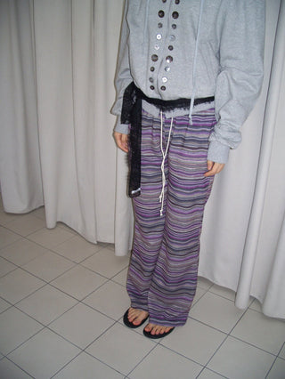Bohemian hippie striped bootcut pants vintage striped layered elastic pants
