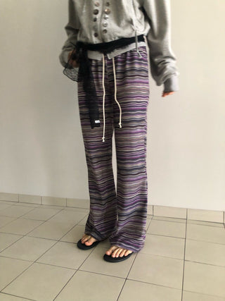 Bohemian hippie striped bootcut pants vintage striped layered elastic pants