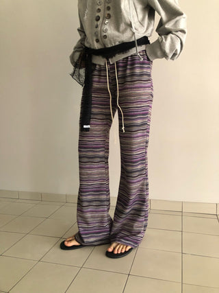Bohemian hippie striped bootcut pants vintage striped layered elastic pants