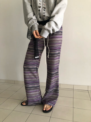 Bohemian hippie striped bootcut pants vintage striped layered elastic pants