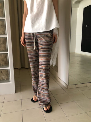 Bohemian hippie striped bootcut pants vintage striped layered elastic pants