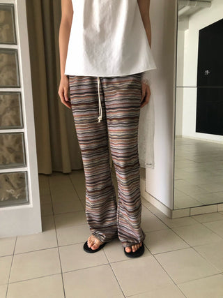 Bohemian hippie striped bootcut pants vintage striped layered elastic pants