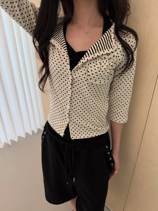 Dot Stripe Mix 3/4 Sleeve Cardigan Summer Vintage Cardigan
