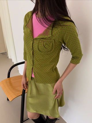 Dot Stripe Mix 3/4 Sleeve Cardigan Summer Vintage Cardigan
