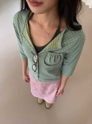 Dot Stripe Mix 3/4 Sleeve Cardigan Summer Vintage Cardigan