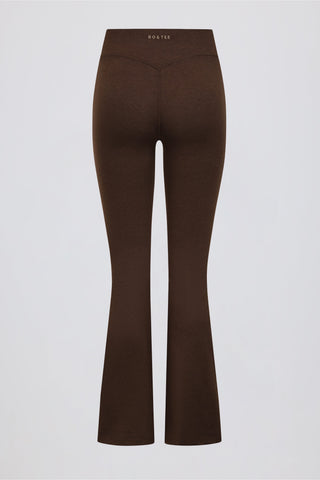Brushed Jersey Ruched Flared Trousers in Pecan Marl