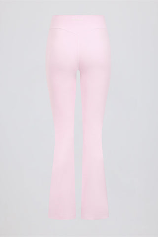 Brushed Jersey Ruched Flared Trousers in Pale Pink Marl