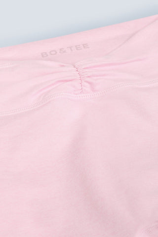 Brushed Jersey Ruched Flared Trousers in Pale Pink Marl