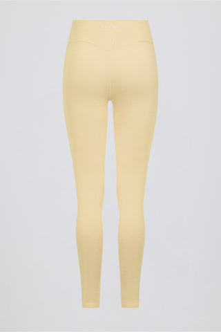 Brushed Jersey Ruched Mid-Rise Leggings in Lemon Marl