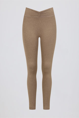 Brushed Jersey Ruched Mid-Rise Leggings in Mocha Marl