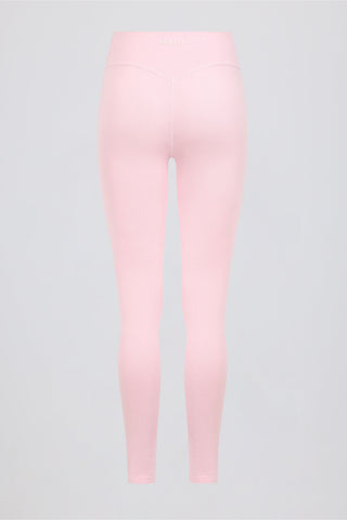 Brushed Jersey Ruched Mid-Rise Leggings in Pale Pink Marl