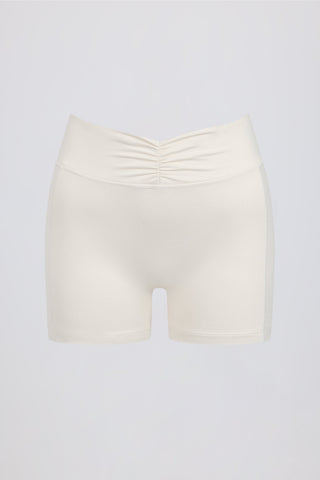 Ruched Mini Shorts in Ivory Marl