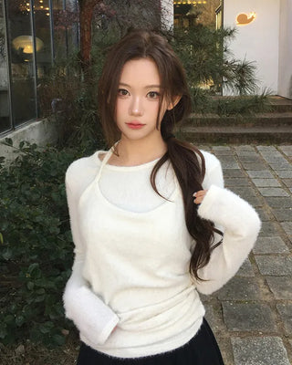 (set) Layered halter neck knit set