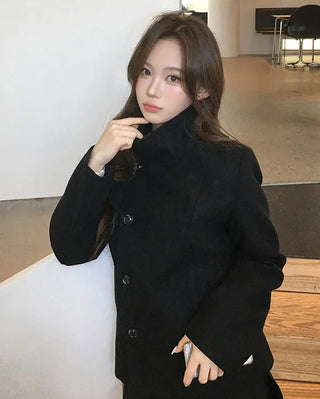 High-neck button-up short coat